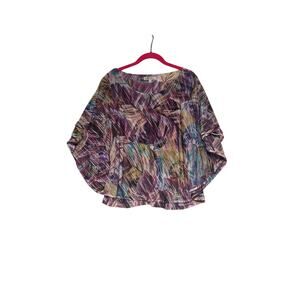 Jennifer Lopez Top Women S Multicolor Floral Blouse Poncho V-Neck Pullover Woven